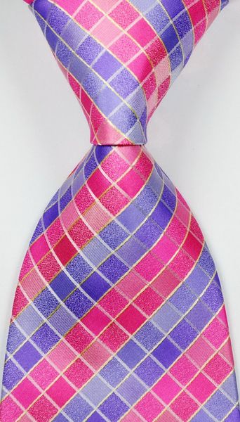 Checkered Purple New Red Paisley Jacquard Woven Mens Tie Necktie