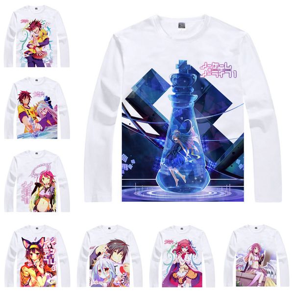 

japanese anime shirt no game no life t-shirts multi-style long sleeve sora shiro jibril hatsuse izuna cosplay costume kawaii gift, White;black