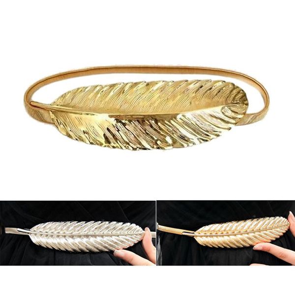 

wholesale- original gold & silver women weddin for dress metal feather buckle elastic chain belts for women cintos bg-33, Black;brown