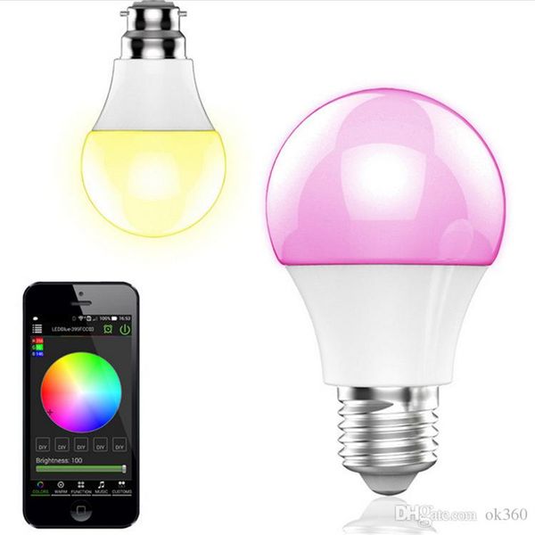 

new bluetooth светодиодных ламп 4.5w e27 rgbw bluetooth 4.0 беспроводной смарт светодиодного изменения цвета диммируемых лампы ios / android