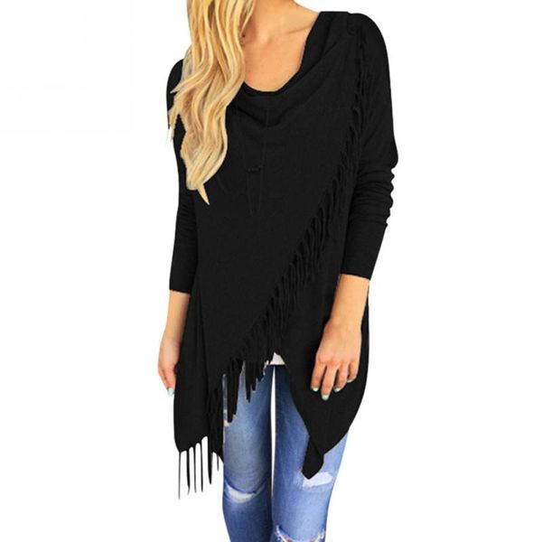 

wholesale- creatively irregular tassel knitted cardigan winter warming clothes females loose sweater fashion girls outwear jacket poncho, White;black