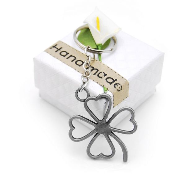 

original new fashion lucky four leaves clover key chains bag buckle pendant for car keyrings keychains women jewelry men gift, Slivery;golden