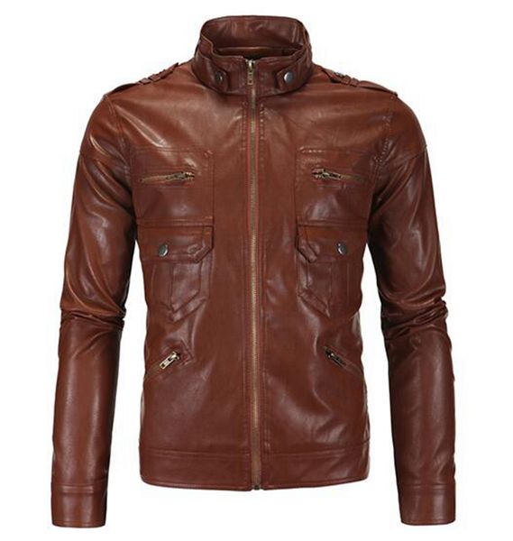 

men's leisure fashion trend in the new han edition boutique personality zipper collar pocket more locomotive leather coat/m - 2, Black