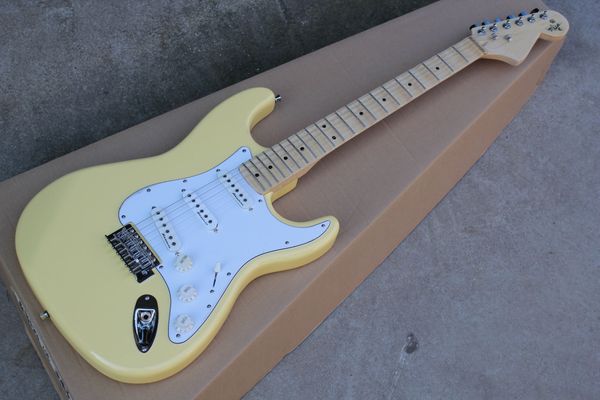 Raro Yngwie Malmsteen Assinatura Creme Guitarra Elétrica Cabeçote Grande, 21 Trastes, Porca de Latão Dourado, Fingerboard de Bordo Recortado