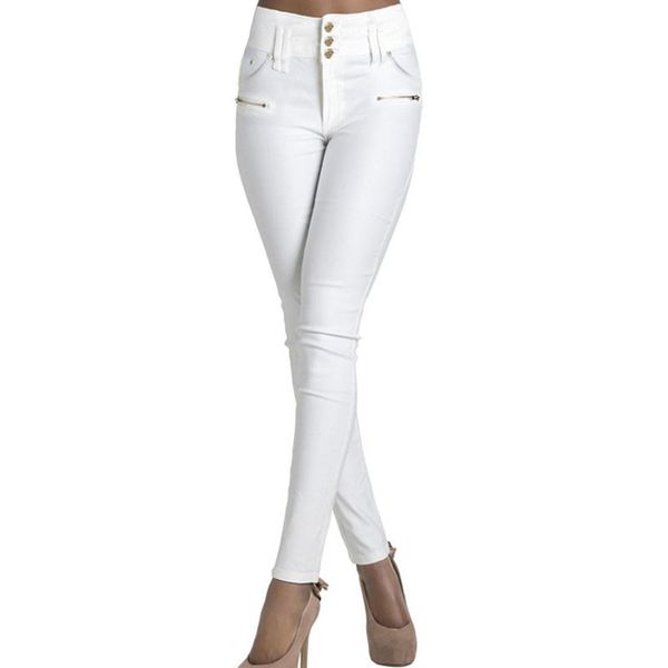 

wholesale- autumn 2016 new skinny high waist jeans female white buttons long pencil pants women elastic slim denim jeans trousers plus size, Blue