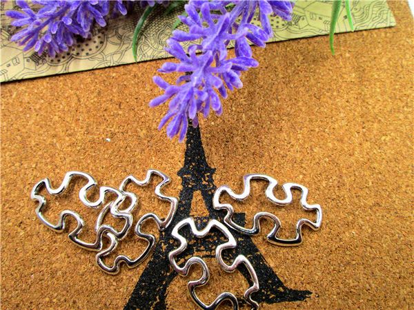 

60pcs--puzzle piece charms, antique tibetan silver tone jigsaw puzzle pendants/charms,jewelry making 30x17mm, Bronze;silver