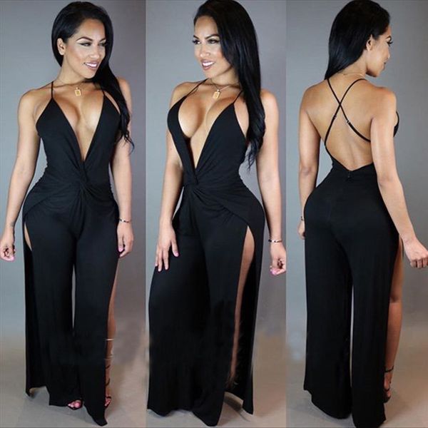 

wholesale- selling new fashion popular women v neck sleeveless asymmetrical white and black twist one-piece slim jumpsuits, Black;white