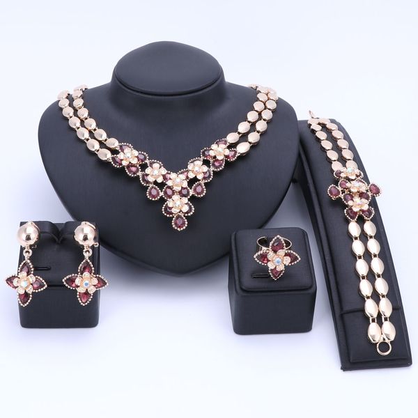 Set Wedding Women Rhinestones 6 Colori Set di gioielli in cristallo Accessori per feste da sposa Collana placcata in oro perline africane