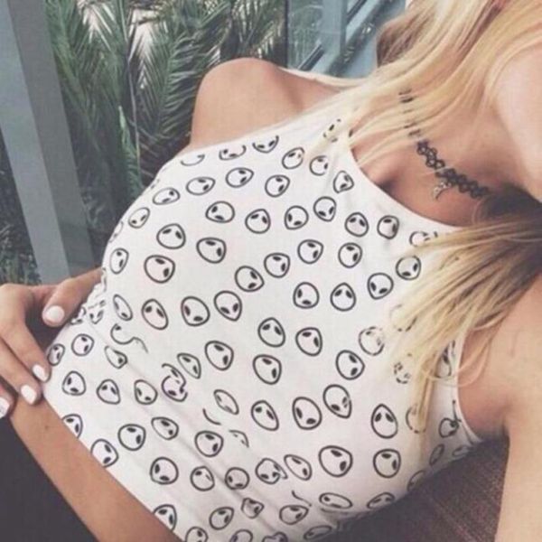 

wholesale- superior women sleeveless crop vest alien halter shirt july 21, White