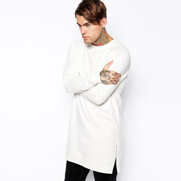 

wholesale- 2016 tall sweatshirt spring autumn thin fashion hiphop white color long-sleeved sweatshirts men with zipper side ing, Black