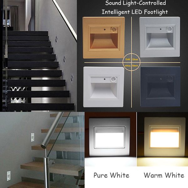 

0.6w sound light controlled led ground footlights wall plinth recessed stair step voice light sensor night lamp porch bedroom lighting lamps
