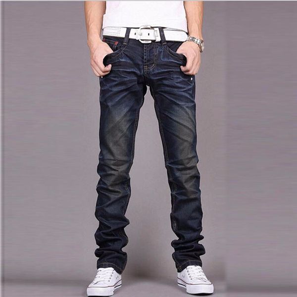 

wholesale- new casual men's jeans slim fit men pant pockets fashion brand ripped jeans men straight plus size trousers, Blue