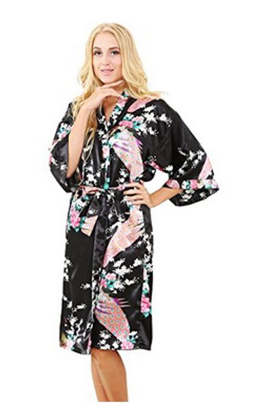 

wholesale- rb015 satin robes for brides wedding robe sleepwear silk pijama casual bathrobe animal rayon long nightgown women kimono xxxl, Black;red