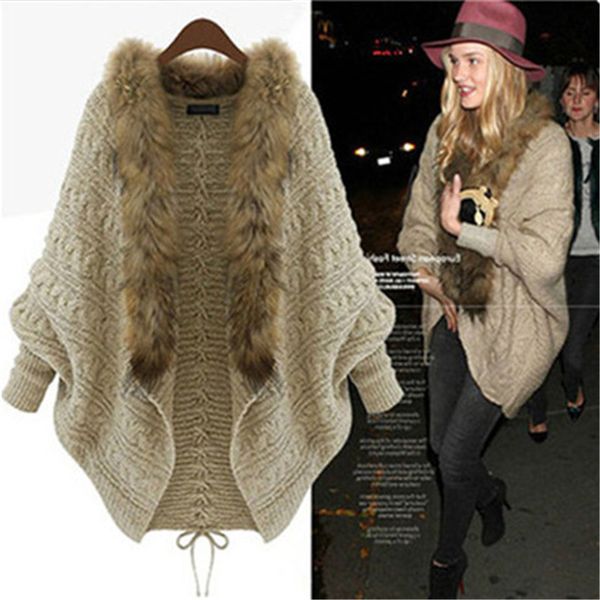 

wholesale- new fashion women sweaters cardigan winter thicken casaquinho malha malhas coat tricot batwing sleeve feminino inverno, White;black