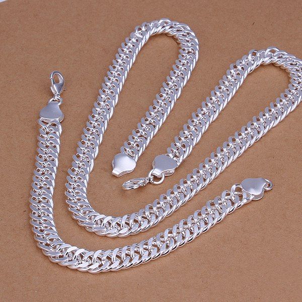 

so heavy 10mm full sideways sterling silver plated jewelry set for men ws208,nice 925 silver bracelet necklace set