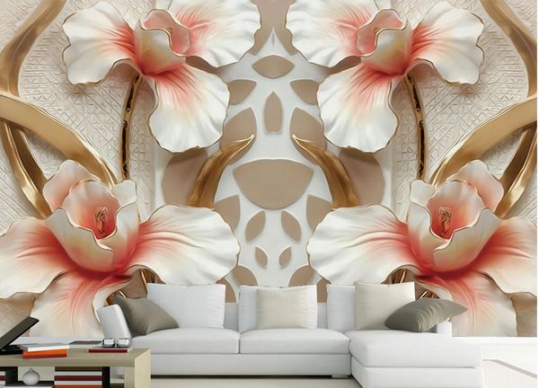 

customize size modern 3d flower relief tv background
