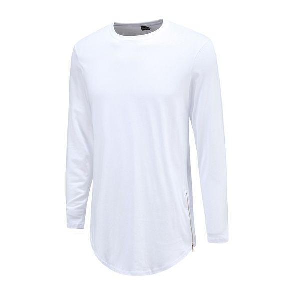 

men new t-shirt shirts t tee long arc super zip hop sleeve hem with curve trends side hip hem longline xwkom, Black