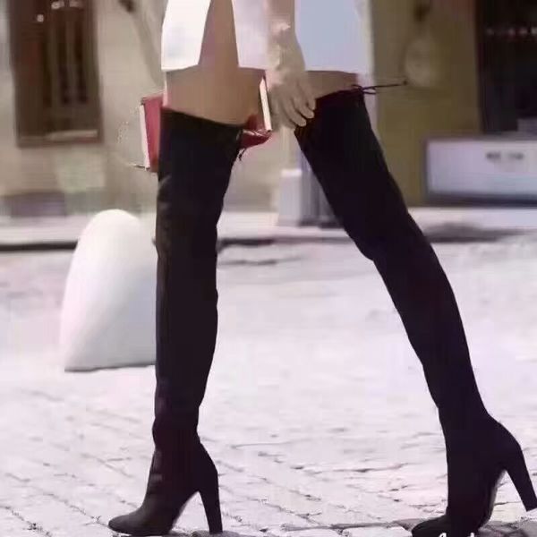 Großhandel Klassische Frauen Stretch Wildleder Stiefel Großhandel Damen Schwarz Leder Overknee Stiefel Runway