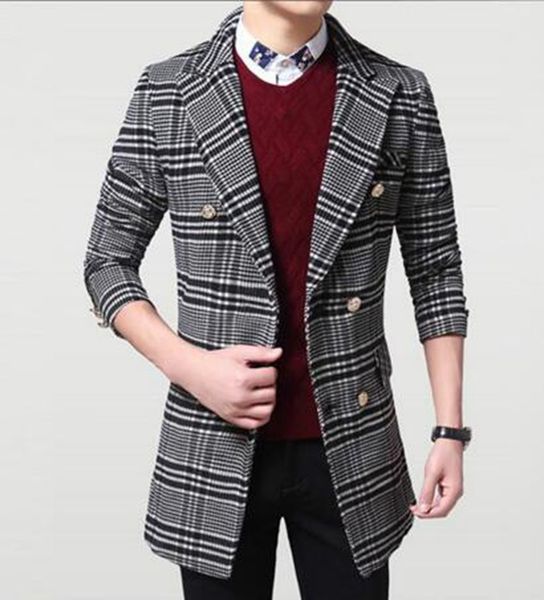 

men autumn/winter in europe and the leisure fashion new han edition cultivate one's morality plover grid cloth trench coat/l-3xl, Black