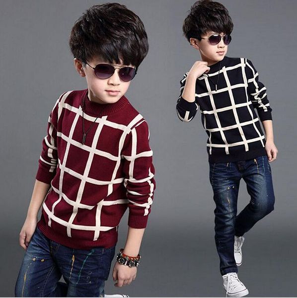 

2019 autumn winter england style classic plaid sweate kids boy plaid sweater coat children clothing baby jacquard cotton boys pullover 5-10y, Blue