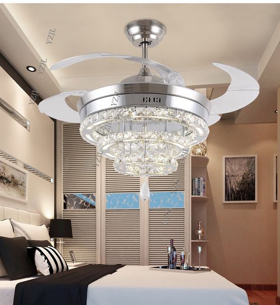 

led invisible k9 ceiling crystal fan light restaurant fans lamp ceiling living room minimal modern fashion fan lights 42inch