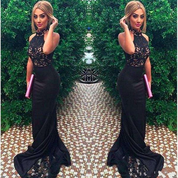

2017 new satin high neck sleeveless lace applique mermaid bridesmaid dresses black formal backless women evening party gowns, Blue;red