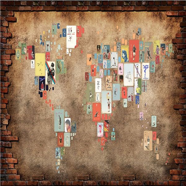 free shipping 3d stereo custom soccer player world map retro modern background wall dining room television