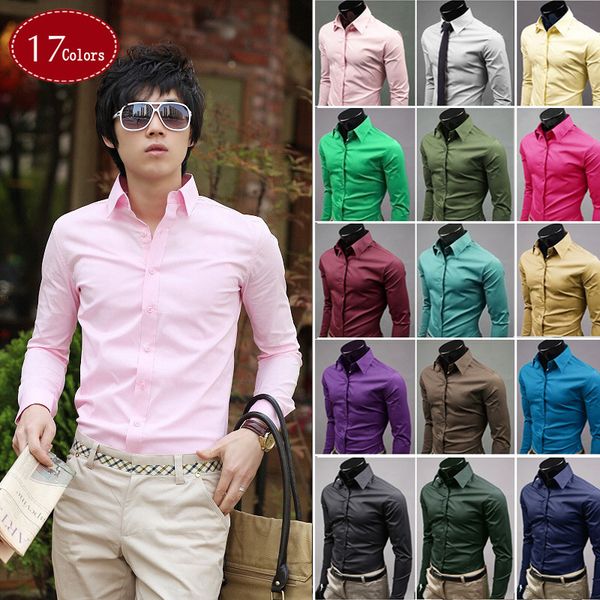 

wholesale- 2017 new arrival mens dress shirts men's fashion long sleeve business formal shirt casual camisa social masculina, White;black