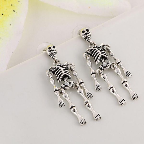 

skeleton earrings movable human skeleton dangle earrings punk fashion earrings anatomy science zombie geekery grey matter jewelry, Silver