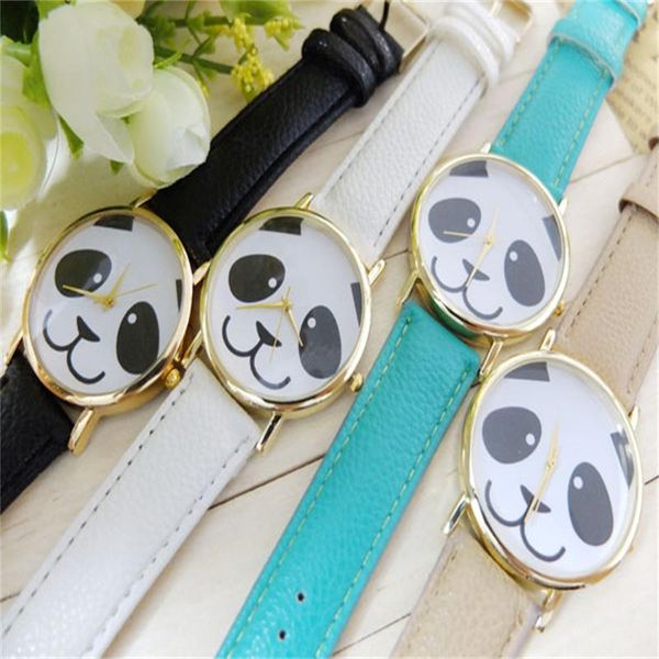 

unique design geneva faux leather band watch animal panda casual quartz women watch cute, Slivery;brown