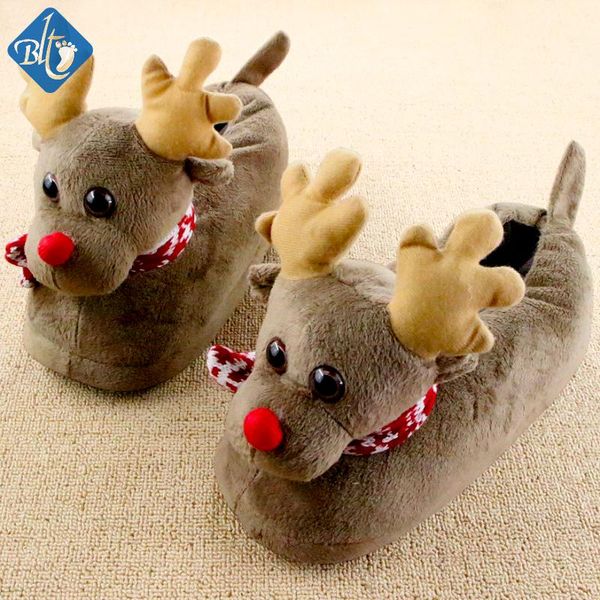 

wholesale- 2016 new soft winter slipper cartoon female home shoes animal slippers woman men couples deer pantuflas christmas pantufas hot, Black