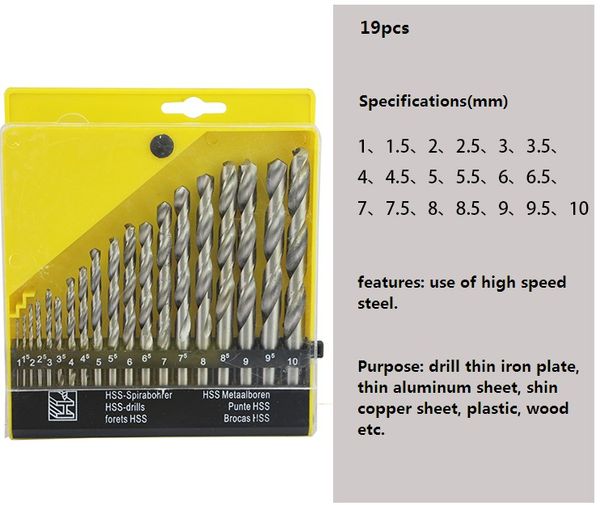 

19 pcs hole saw metalworking twist mini hard metal hss drill bit set tool for thin iron plate thin aluminium sheet, thin copper plate plast