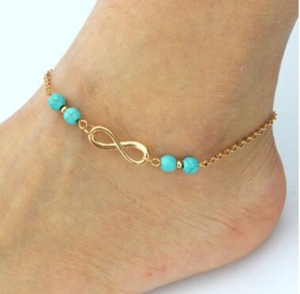 

new ankle bells summer style turquoise beads chain foot double zipper anklet 925 women silver bracelet on a leg diamond jewelry moq 30 pcs, Red;blue