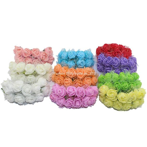 

wholesale- 144pcs/package 2.5cm silk multicolor artificial flowers pe rose foam mini flower bouquet solid color/wedding decoration 5zjs013