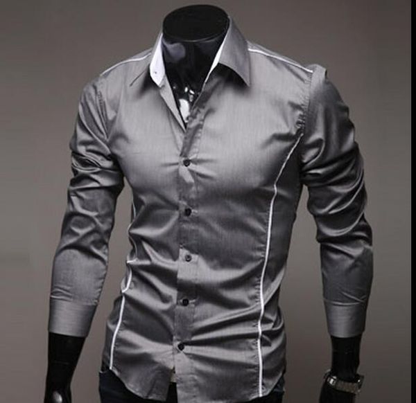 Erkek Moda Şık Sıradan Tasarımcı Elbise Gömlek Kas Uygun Gömlekleri 3 Renk 5 Boyutlar