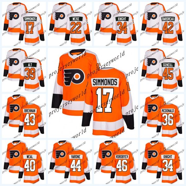 

Philadelphia Flyers Jerseys Mens' 2017-2018 Season 44 Phil Varone 48 Robert Hagg 32 Leland Irving 39 Mark Alt 22 Dale Weise Hockey jerseys