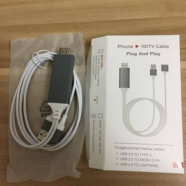

1шт бесплатная доставка 1 м HDMI-кабель для телефона Экран телефона к HDMI для iPhone 5/6 / 6S / 6 Plus / 7 / 7plus iPad к HDMI HDTV-адаптеру