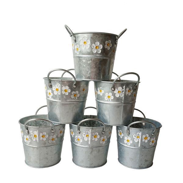 

D10.5XH9.5CM Круглый оцинкованный металлический горшок для цветов для горшков Ведро с