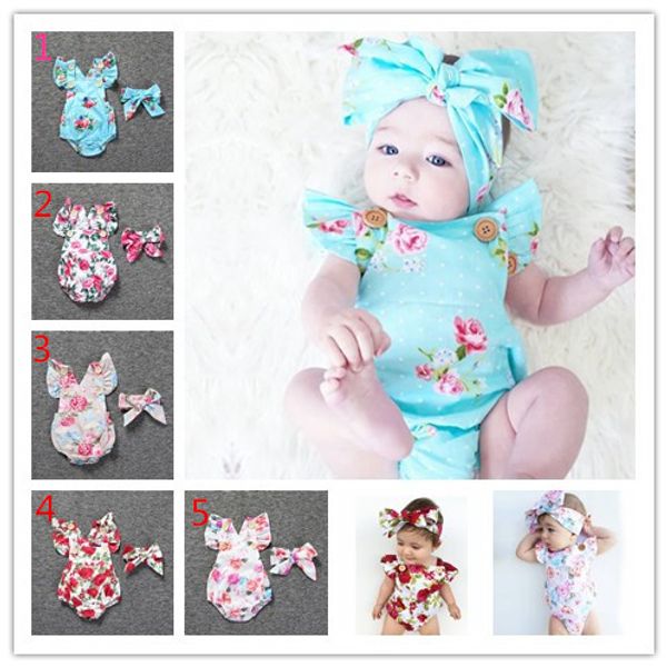 

Infant baby girl floral romper body uit with headband ruffle leeve 2pc et button 2017 ummer in brief 0 2year