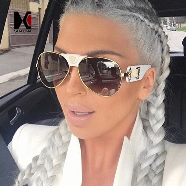

wholesale- shauna luxury pu leather bridge women pilot sunglasses fashion men mirror lens sun glasses uv400, White;black