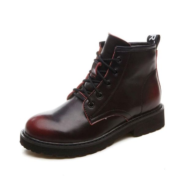 

2017 fashion women boots autumn winter lace up genuine leather classic shoe high flat brand casual shoes boots, Black