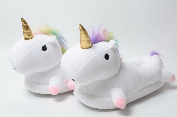 

warm indoor slippers cute cartoon plush unicorn for grown ups white/black home winter