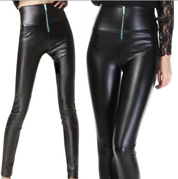 

2017 горячие спортивные леггинсы европа и америка высокой талией молния искусственная кожа легинг, Black