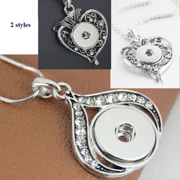 

2020 new snap heart drop necklace inlaid clear rhinestone fit 18mm snap charm with chain wholesale, Silver