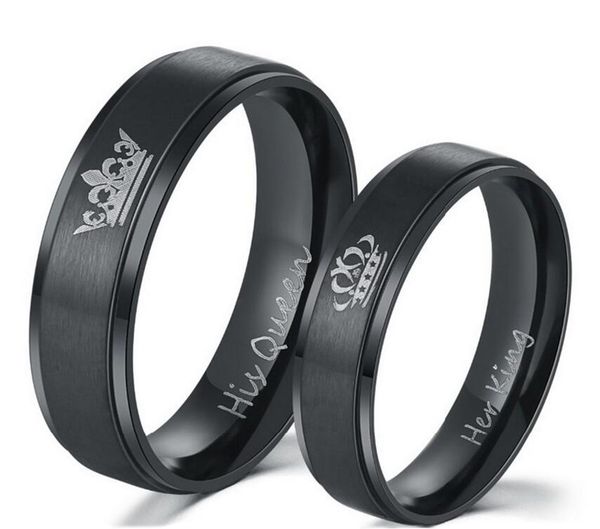 

king and queen black couples ring set with high polish matte finish wedding ring comfort fit, Silver