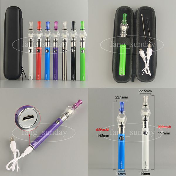 ECIGS Kit 650mAh 900mAh Ego Micro USB Geçidi Ugo V Vape Pil Alt Şarj Cam Küre Dome Dab Buharlaştırıcı Kalem Mini fermuar Kılıf