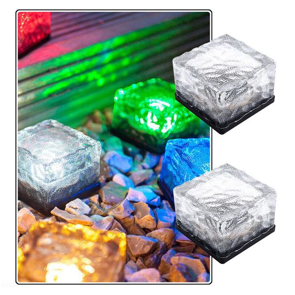 LED lâmpada solar gelo tijolo 4leds 1led luz moda cubo em forma de jardim solar luz ip68 multi cores sem fio lâmpada de gramado branco azul