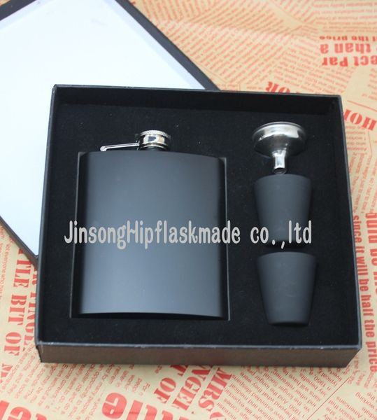 

50 pcs coated black 7oz stainless steel hip flask with 2 black cups and funnel set