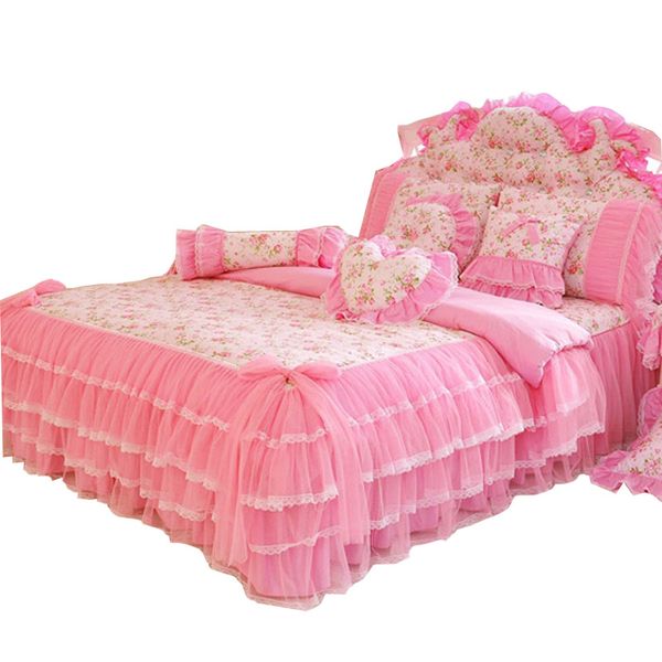 Korean Style Pink Lace Bedspread Bedding Set King Queen Size Korean Style Pink Lace Bedspread Bedding Set King Queen Size 4pcs Princess Duvet Cover Bed Skirts