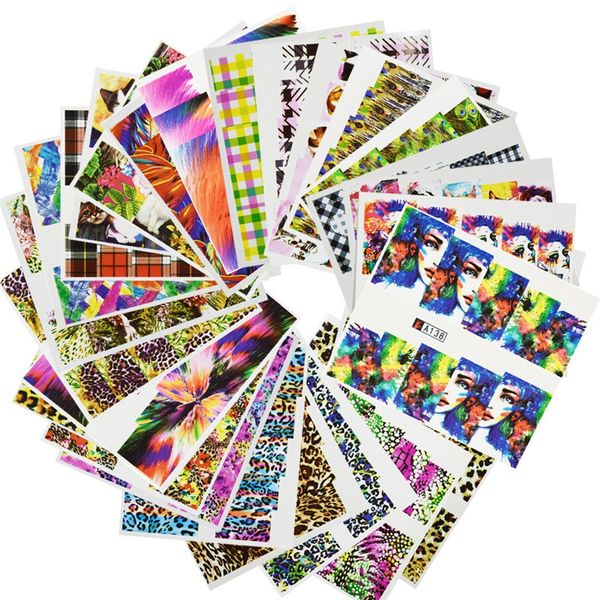 

wholesale- sweet trend 48sheets leopard animal flower oil painting nail stickers water transfer nail art decals beauty full wraps a097-144, Black